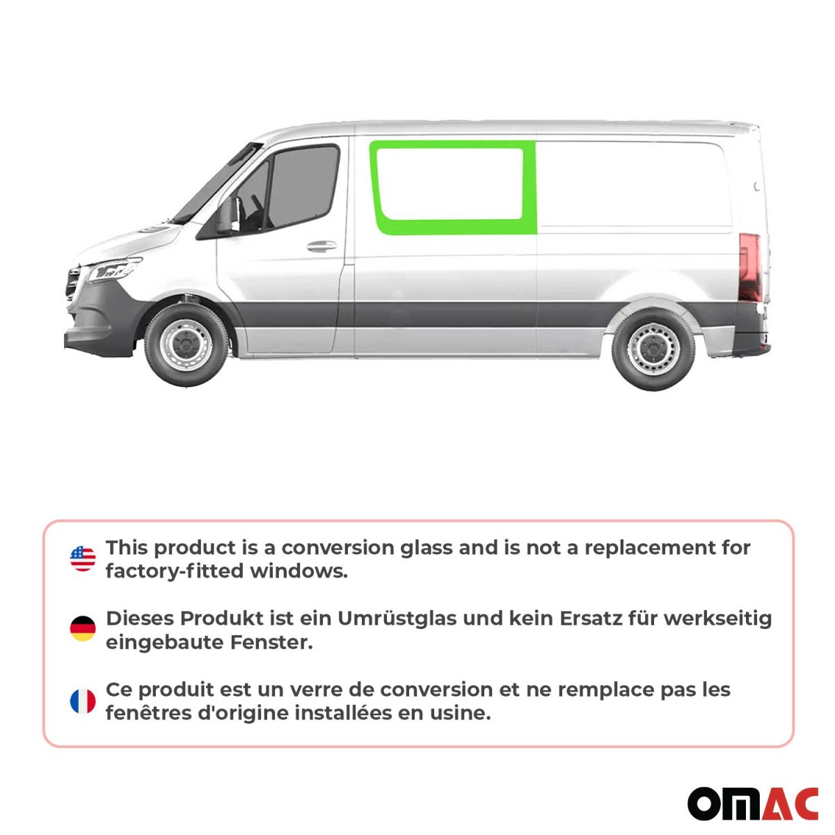 Mercedes Sprinter Front Side Fixed Glass - Omac - Left (L2/L3/L4) Galaxy (Not For Sliding Door) - '11-'18